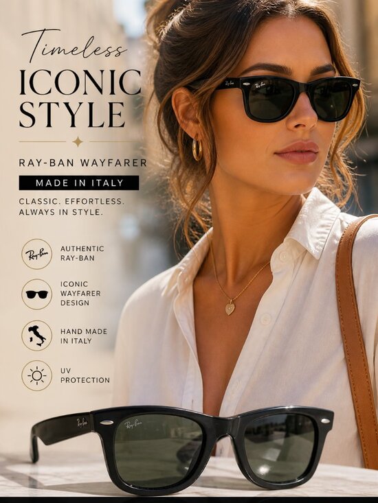 Ray-Ban Wayfarer RB2140 Black Sunglasses Classic Italy main image 7